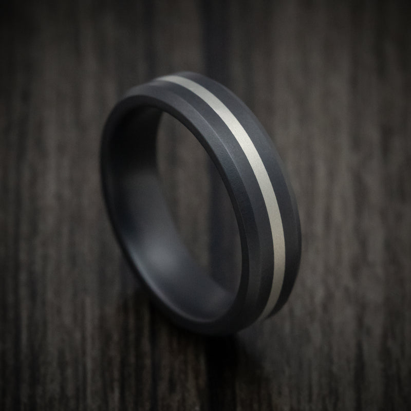 Black Ceramic Men's Ring with 14K White Gold Inlay