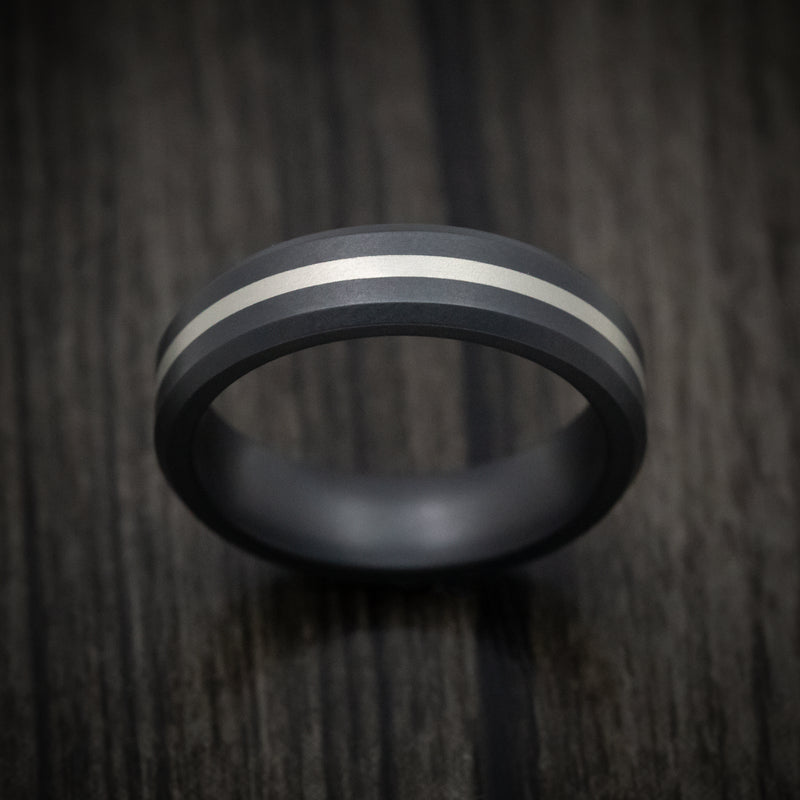Black Ceramic Men's Ring with 14K White Gold Inlay | Revolution Jewelry