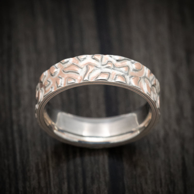 Rose Gold White Gold and Silver Mokume Gane Custom Made Men's Ring