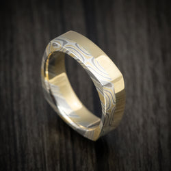 Yellow Gold White Gold and Silver Mokume Gane Custom Made Square Men's Ring