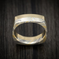 Yellow Gold White Gold and Silver Mokume Gane Custom Made Square Men's Ring