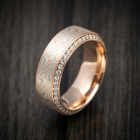 14K Rose Gold Men's Ring with Mokume Gane Inlay and Eternity Diamonds