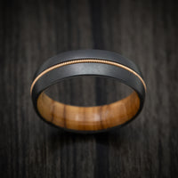 Black Zirconium Men's Ring with Guitar String Inlay and Wood Sleeve