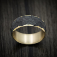 Faceted Carbon Fiber and Brass Men's Ring Custom Made Band