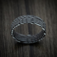 Carbon Fiber and White Wave Pattern Ring