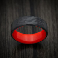 Side-Cut Carbon Fiber Men's Ring with Red Glow Sleeve