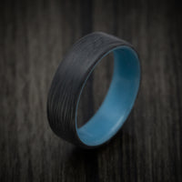 Side-Cut Carbon Fiber Men's Ring with Blue Glow Sleeve