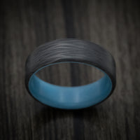 Side-Cut Carbon Fiber Men's Ring with Blue Glow Sleeve