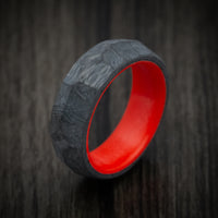 Faceted Carbon Fiber Men's Ring with Red Glow Sleeve