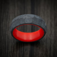 Faceted Carbon Fiber Men's Ring with Red Glow Sleeve