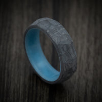 Faceted Carbon Fiber Men's Ring with Blue Glow Sleeve