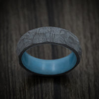 Faceted Carbon Fiber Men's Ring with Blue Glow Sleeve