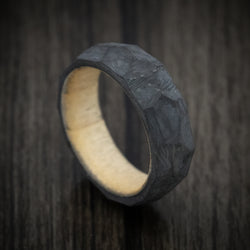 Faceted Carbon Fiber Men's Ring with Pine Wood Sleeve