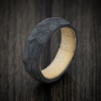 Faceted Carbon Fiber Men's Ring with Pine Wood Sleeve
