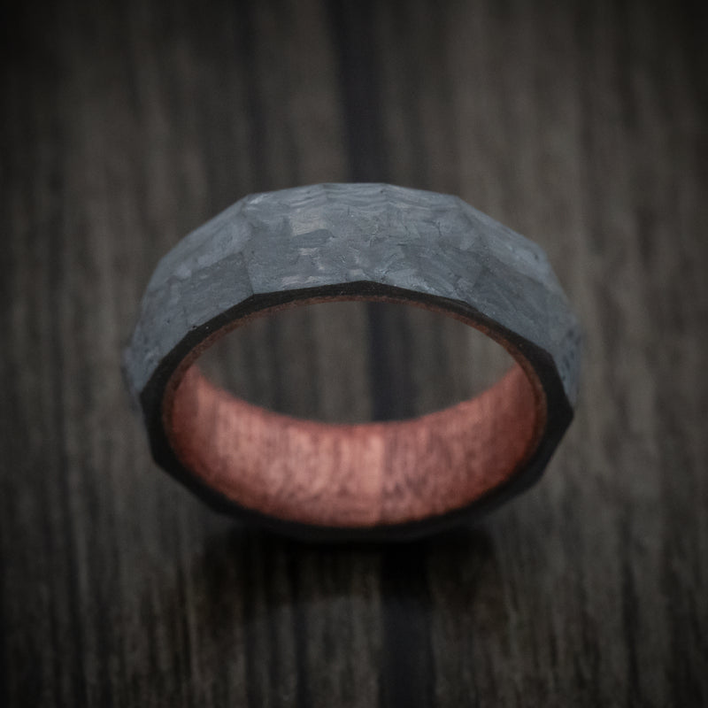 Faceted Carbon Fiber Men's Ring with Sequoia Wood Sleeve
