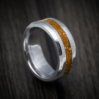Damascus Steel and DiamondCast Inlay Men's Ring Custom Made