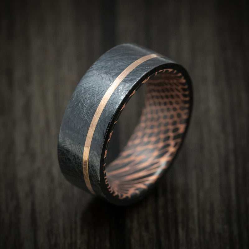Black Zirconium and 14K Gold Distressed Men's Ring with Darkened Superconductor Sleeve Custom Made Band