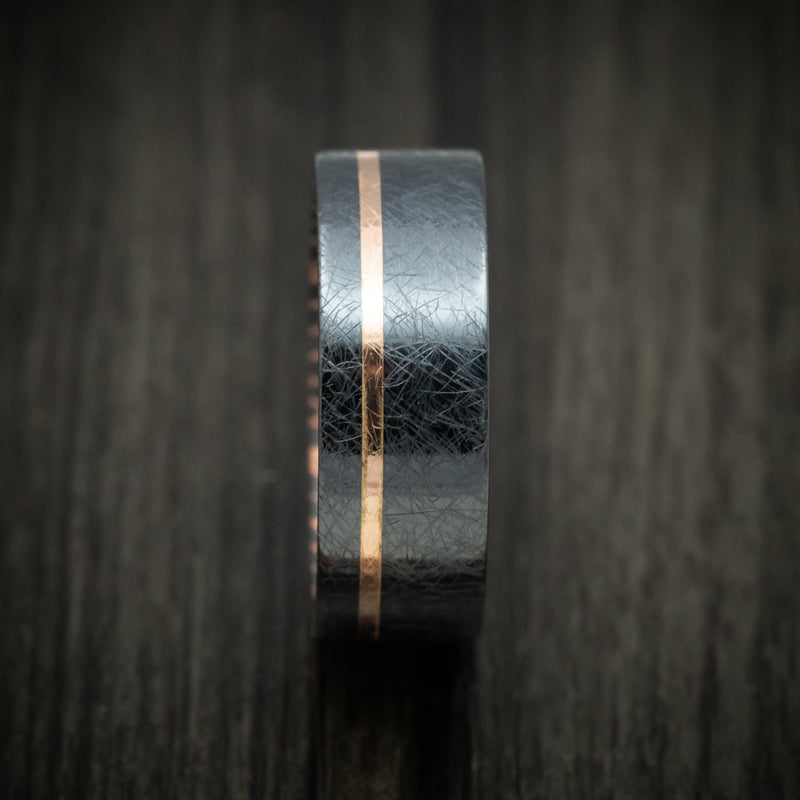 Black Titanium and 14K Gold Distressed Men's Ring with Darkened Superconductor Sleeve Custom Made Band