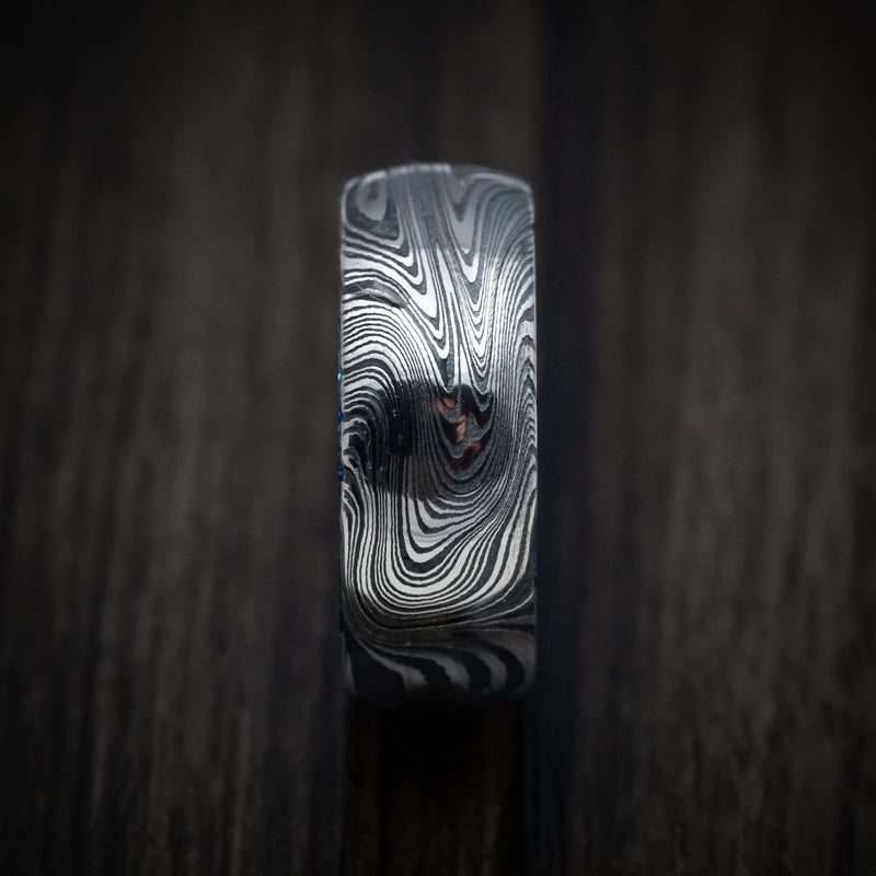 Marble Kuro Damascus Steel and DiamondCast Sleeve Men's Ring Custom Made