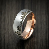 Cobalt Chrome Spruce Pine Tree Design Men's Ring with 14K Gold Sleeve Custom Made Band