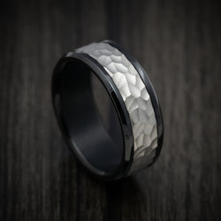 Black Tantalum Band with Hammered Titanium Inlay Custom Made Men's Ring