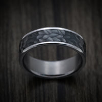 Tantalum Band with Hammered Carbon Fiber Inlay Custom Made Men's Ring