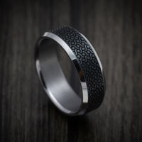 Tantalum Band with Patterned Carbon Fiber Inlay Custom Made Men's Ring