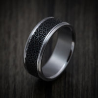 Tantalum Band with Geometric Pattern Carbon Fiber Inlay Custom Made Men's Ring