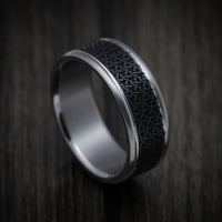 Tantalum Band with Geometric Pattern Carbon Fiber Inlay Custom Made Men's Ring