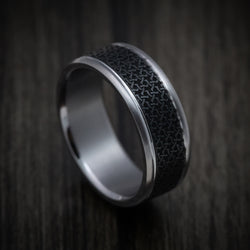 Tantalum Band with Geometric Pattern Carbon Fiber Inlay Custom Made Men's Ring