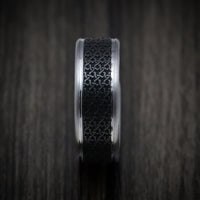 Tantalum Band with Geometric Pattern Carbon Fiber Inlay Custom Made Men's Ring