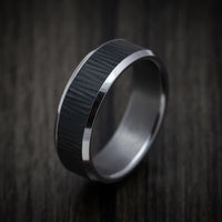 Tantalum Band with Patterned Carbon Fiber Inlay Custom Made Men's Ring