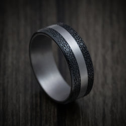 Tantalum Band with Patterned Carbon Fiber Inlays Custom Made Men's Ring