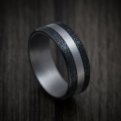 Tantalum Band with Patterned Carbon Fiber Inlays Custom Made Men's Ring