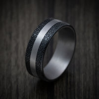 Tantalum Band with Patterned Carbon Fiber Inlays Custom Made Men's Ring