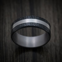 Tantalum Band with Patterned Carbon Fiber Inlays Custom Made Men's Ring