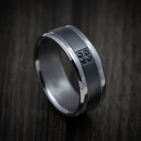 Tantalum Band with Black Titanium Inlay and Black Diamonds Custom Made Men's Ring