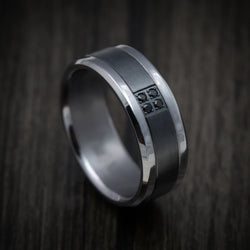 Tantalum Band with Black Titanium Inlay and Black Diamonds Custom Made Men's Ring