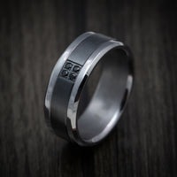 Tantalum Band with Black Titanium Inlay and Black Diamonds Custom Made Men's Ring