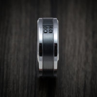 Tantalum Band with Black Titanium Inlay and Black Diamonds Custom Made Men's Ring