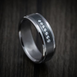 Tantalum Band with Black Titanium Inlay and Diamonds Custom Made Men's Ring