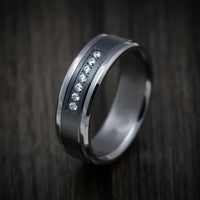 Tantalum Band with Black Titanium Inlay and Diamonds Custom Made Men's Ring