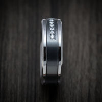 Tantalum Band with Black Titanium Inlay and Diamonds Custom Made Men's Ring