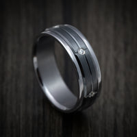 Tantalum Band with Black Titanium Inlay and Diamonds Custom Made Men's Ring