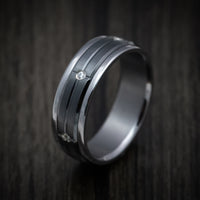 Tantalum Band with Black Titanium Inlay and Diamonds Custom Made Men's Ring