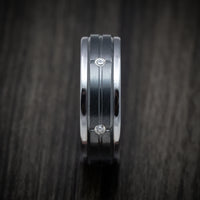 Tantalum Band with Black Titanium Inlay and Diamonds Custom Made Men's Ring