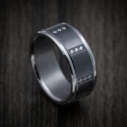 Tantalum Band with Black Titanium Inlay and Diamonds Custom Made Men's Ring