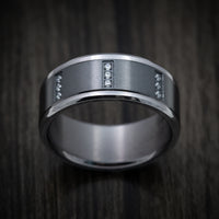 Tantalum Band with Black Titanium Inlay and Diamonds Custom Made Men's Ring