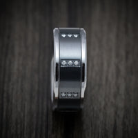 Tantalum Band with Black Titanium Inlay and Diamonds Custom Made Men's Ring