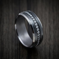 Tantalum Band with Black Titanium Inlay and Diamonds Custom Made Men's Ring